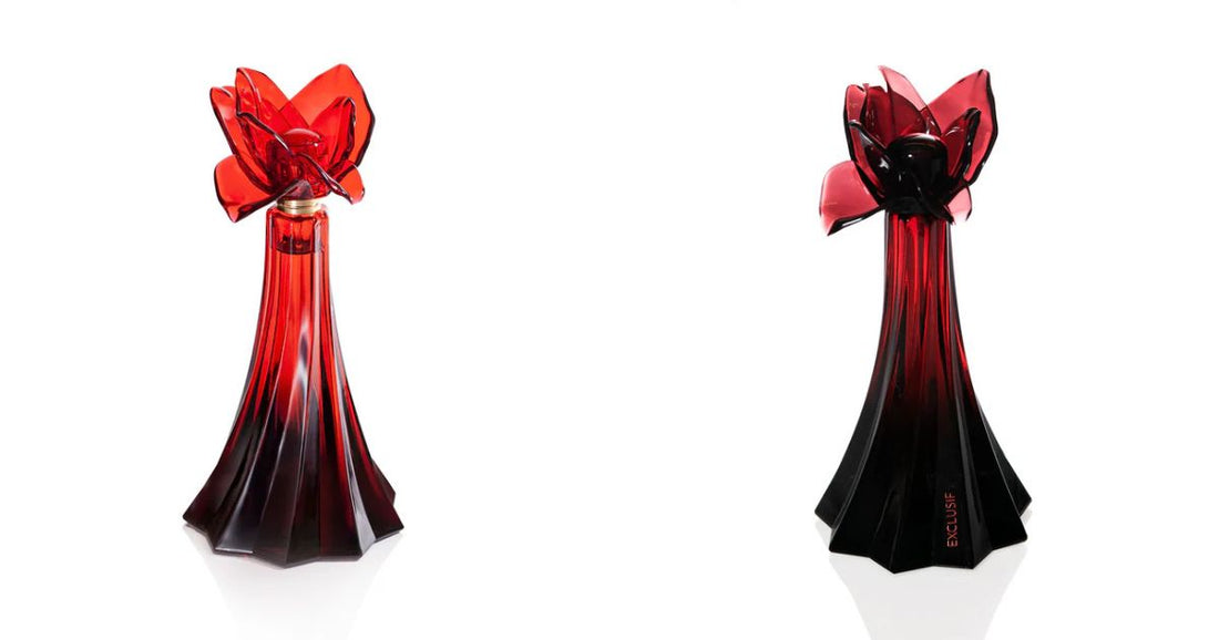 A bottle of CHRISTIAN SIRIANO Ooh La Rouge Eau de Parfum and Ooh La Rouge Exclusif Eau de Parfum side by side on a white background.