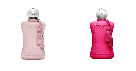 Bottles of Parfums de Marly's Delina and Oriana side by side against a white background.